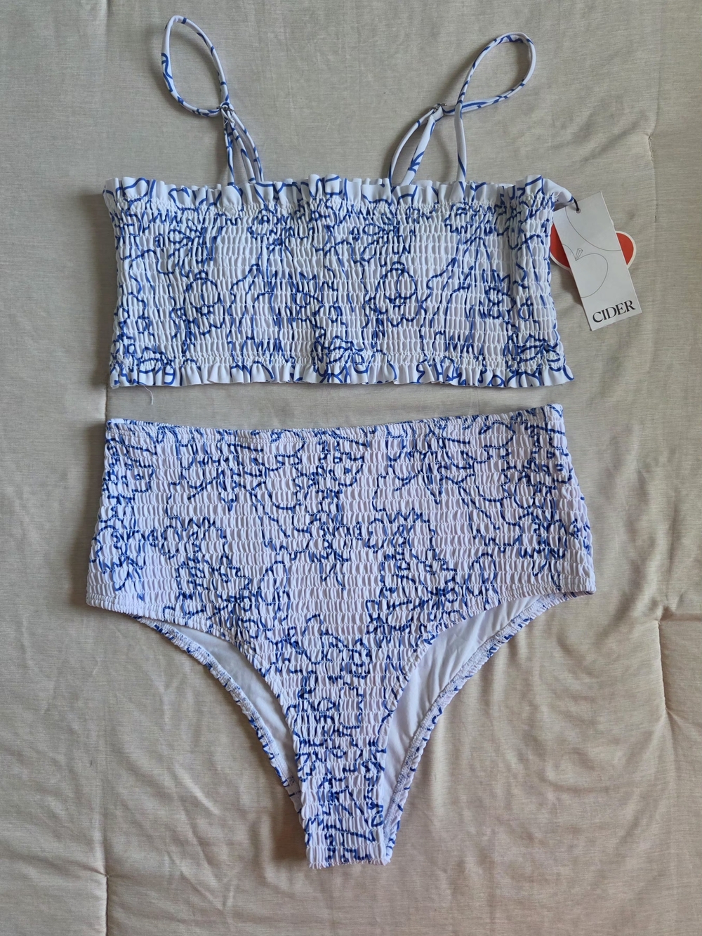 Cider White & Blue Smocked Floral Two-Piece Set